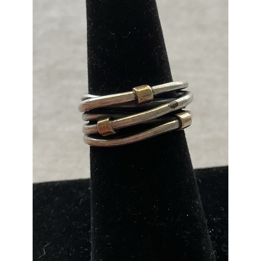 retired Pandora Sterling Silver & 14K Gold Accent Crossover Ring Size 6.5 Wide